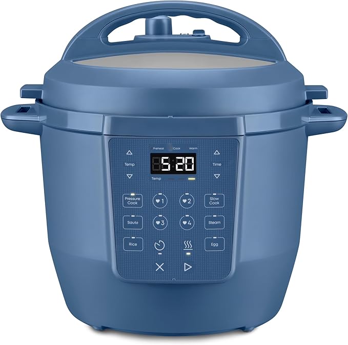 6 Qt Pressure Cooker, 7-in-1 Programmable Multi- Cooker; Non-Stick Ceramic Inner Pot, Dishwasher-Safe, Quick Steam Release, Safety Lock, Meal Prep (Blue)