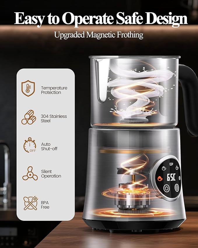Electric Milk Frother: 16.9oz/500ml Large Capacity Dishwasher Safe Milk Steamer for Hot & Cold Milk Froth - Automatic Milk Frother & Warmer for Latte, Cappuccinos, Macchiato, Hot Chocolate