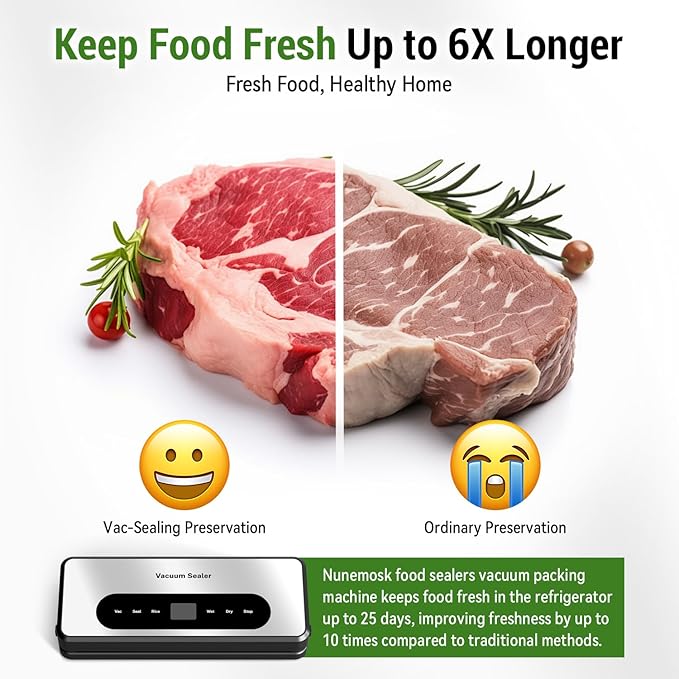 Vacuum Sealer for Food, Food Saver Vacuum Sealer Machine, Powerful Suction, Build-in Cutter, UV Compact Food Sealer, Dry&Wet Modes, Vacuum Sealer Kit with Bag Roll&Mason Jars&Reusable Vacuum Seal Bags