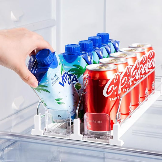 Drink Organizer for Fridge, Soda Can Dispenser for Refrigerator, Automatic Drink Dispenser for Fridge Holds up to 10 Cans, 2 Row
