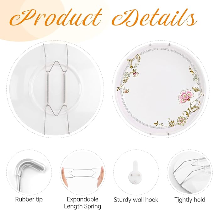 Plate Hangers for The Wall, Suitable for 4-5 inch Decorative Plate, Stainless Steel Wire Plate Holder with Wall Hooks and Rubber tip Protectors, Plate Hangers for Displaying Plates, Platter, Silver