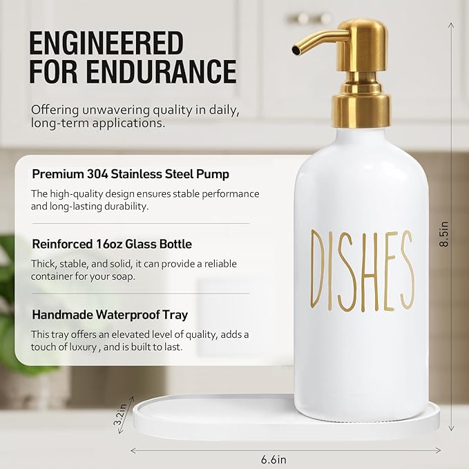 MOMEEMO Kitchen Soap Dispenser Set, Contains Dish and Hand Soap Dispenser, Suitable for Kitchen Counter Decor. (White)