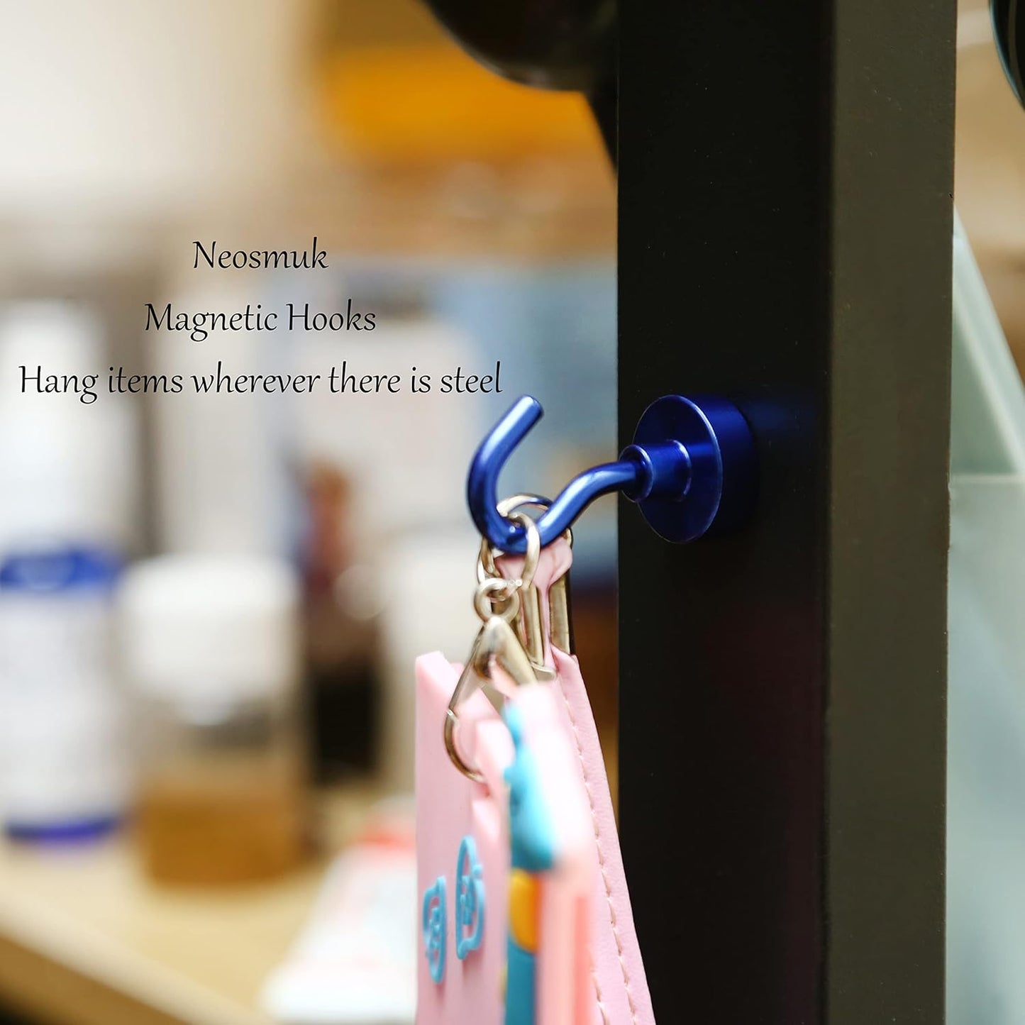 Neosmuk Magnetic Hooks,30lb+ Heavy Duty Earth Magnets with Hook for Refrigerator, Extra Strong Cruise Hook for Hanging, Magnetic Hanger for Cabins, Grill (Navy Blue,10 Pack)