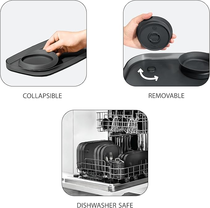 Madesmart Dipware Reusable Dining Plate/Serving Tray for Appetizers and Snacks, Food-Safe Appetizer Serving Platter with Removable Dip Bowl, Midnight