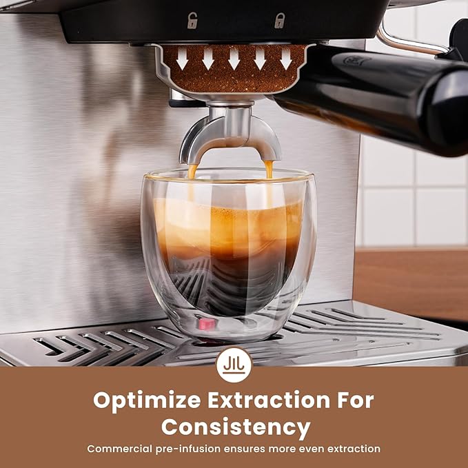 Gevi Espresso Machine with 58mm Portafilter & Milk Frother, 20 Bar Compact Expresso Machines for Home, Professional Espresso Coffee Machines for Cappuccino & Latte, Stainless Steel (Silver)