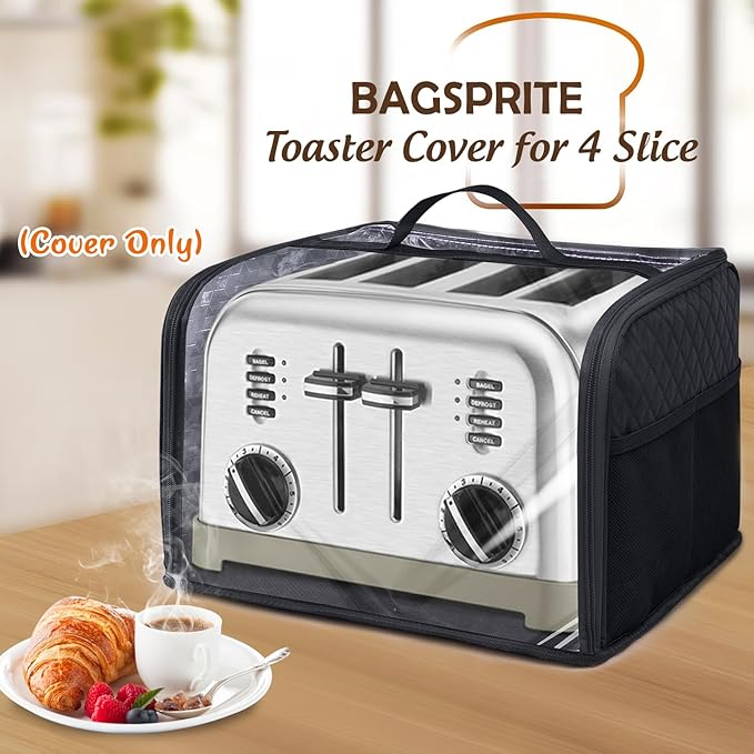 BAGSPRTIE Toaster Cover for 4 Slice Wide Slot, Full Open Dust Covers for Kitchen Appliances Compatible with Cuisinart, BELLA, Black and Decker 4 Slices, Toaster Bags with Zipper Closure (Cover Only)