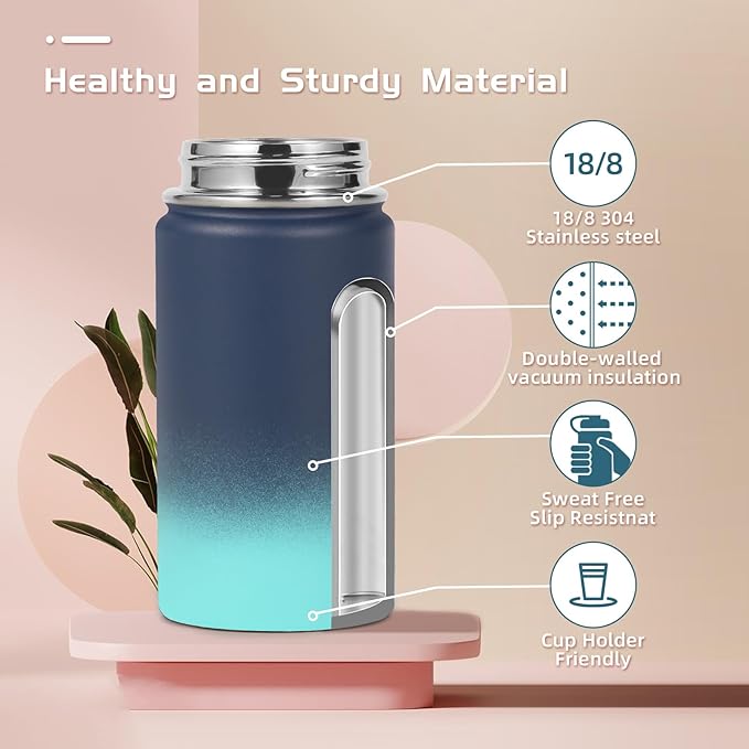 Volhoply 14oz KIds Water Bottle with Straw Lid and Silicone Boot Bulk 2 Pack,Stainless Steel Insulated Cups for Boys & Girls Multipack,Double Wall Vacuum Leakproof Bottles(Assorted,2)