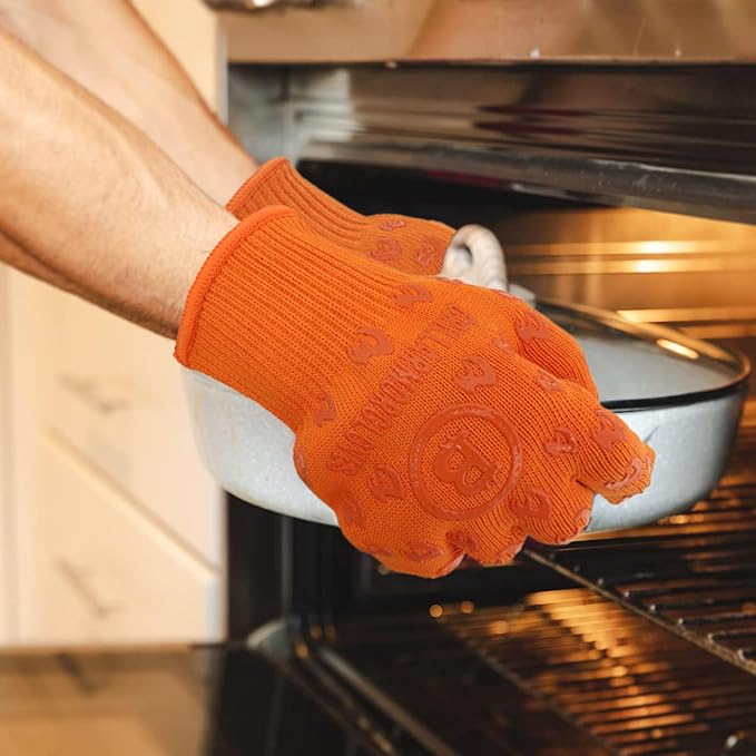 Grill Armor Oven Gloves with Fingers – 932°F Heat, Fire & Cut Resistant Mitts for BBQ, Grill, Cooking, Grilling, Baking, Smoker & Fire Pit