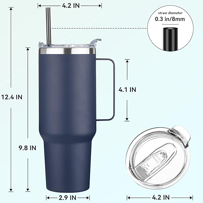 HASLE OUTFITTERS 40 oz Stainless Steel Tumbler with Handle, Vacuum Insulated Tumblers Bulk, Reusable Double Wall Travel Coffee Mug, Durable Powder Coated Water Bottles(Navy, 4)