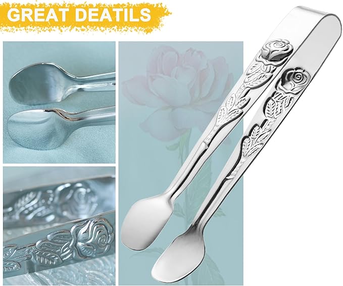 6PCS Mini Serving Tongs 5-Inch Small Sugar Tongs, Tiny Stainless Steel Kitchen Tong for Appetizers, Tea Party, Coffee Bar, Desserts (Silver)