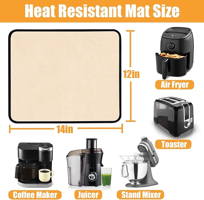 12x14in Heat Resistant Pad, Countertop Protector Mat for Hot Appliances, Air Fryer and Coffee Maker Mat, Kitchen Hot Pad