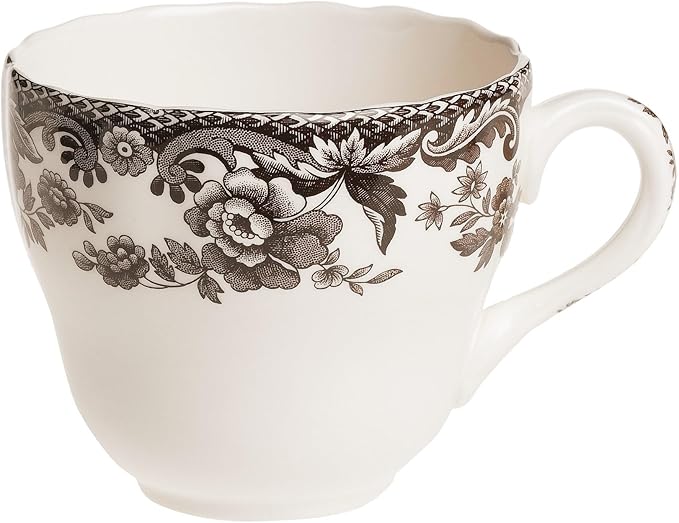 Spode Delamere 5-Piece Place Setting – Rich Brown British Flowers Border, Includes Dinner, Salad, Bread Plates with Teacup & Saucer – Fine Earthenware, Dishwasher, Microwave, Oven & Freezer Safe
