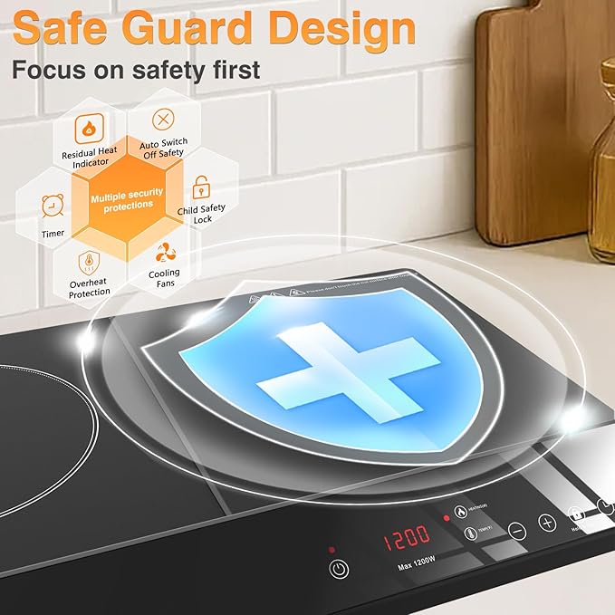 Double Burner Induction Cooktop, 1800W Portable Induction Cooktop 2 Burner with 9 Temp & Power Independent Touch Control, Electric Stove Top Cooker with Safety Lock, 3 Hour Timer