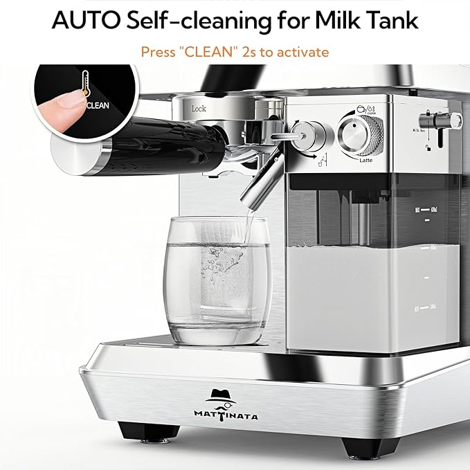 MAttinata CM1833L Automatic Cappuccino Machine, 20 Bar Espresso Machine, Coffee Maker with Dual Boiler & Self-Cleaning Milk Frother, Touch Screen Latte Machine, Stainless Steel for Kitchen, Silver