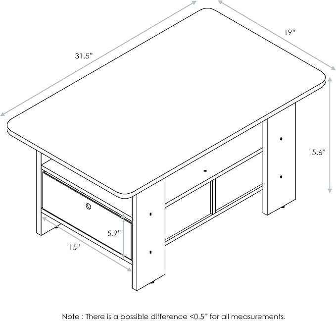 Furinno Andrey Coffee Table with Bin Drawer, Columbia Walnut/Dark Brown