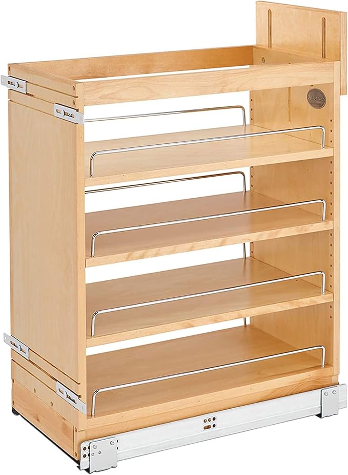 Rev-A-Shelf 11" Pull Out Storage Organizer for Base Kitchen/ Bathroom Cabinets w/ Soft-Close Full Extension Slides & Adjustable Shelves, 448-BCSC-11C