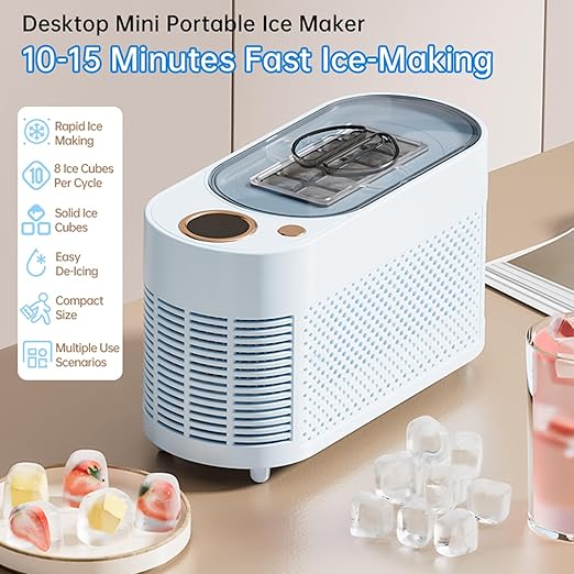Cryfokt Mini Countertop Ice Maker, 10 Ice Cubes in 10 Mins Portable Quiet Automatic Machine with Scoop and Basket, for Home Office Camping Party Bar (US Plug)