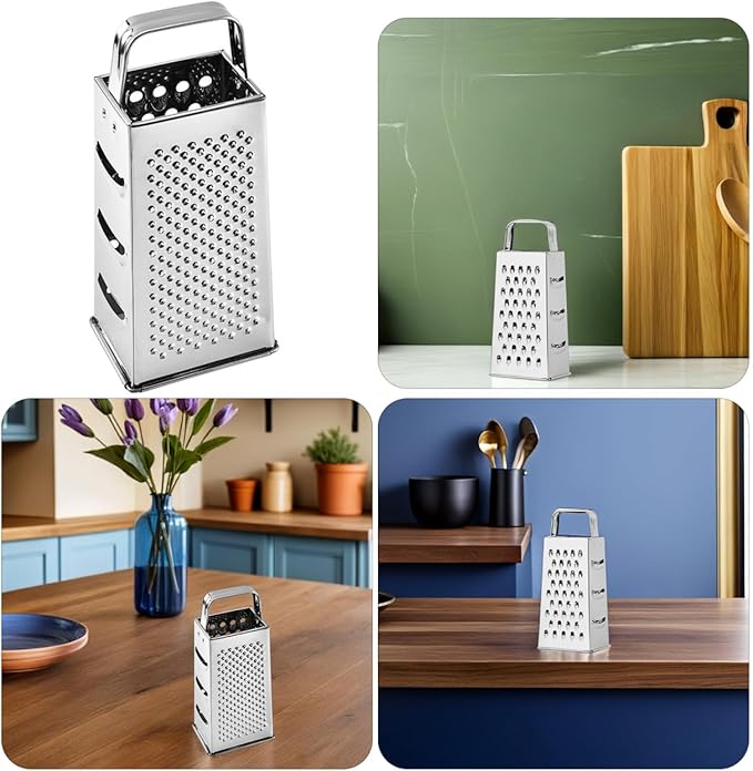 Ciieeo Stainless Steel Kitchen Grater, Multipurpose 4-sides Box Grater, Vegetable Slicer, Cheese Shredder, 9. 64 X 4. 17 X 3. 14 Inch, Silver