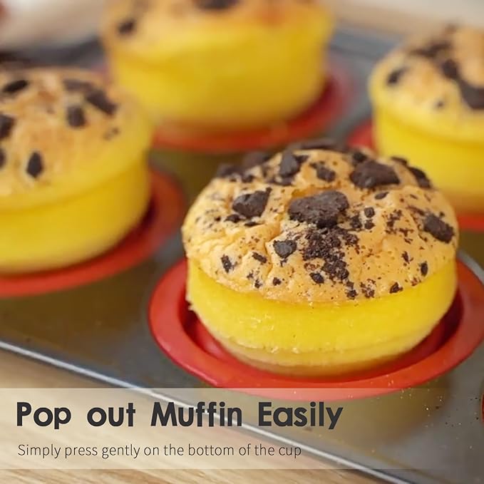 Silicone Muffin Pan, 2024 New Metal Frame Muffin Tin Egg Bites Cupcake Pan, Silicone Mini Muffin Pans for Baking Nonstick 12, Oven and Dishwasher Safe Silicone Molds, Red