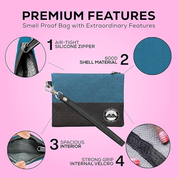 Small Smell Proof Bag 6" x 4", Smell Proof Container, Dog Tested Odor resistant Bag, Best Zipper Odor sealing Pouch Herbs and coffee, Money Organizer & Travel Medicine Bag, Scent resistent Containers