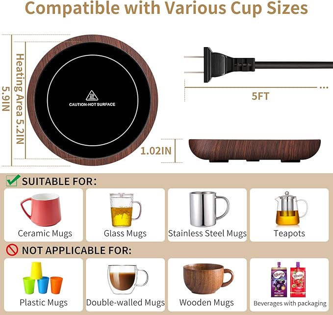 Coffee Mug Warmer for Desk 4H Auto Shut Off, Smart Coffee Cup Warmer with 3 Temperature Setting, Electric Mug Warmer Plate for Coffee, Milk, Tea
