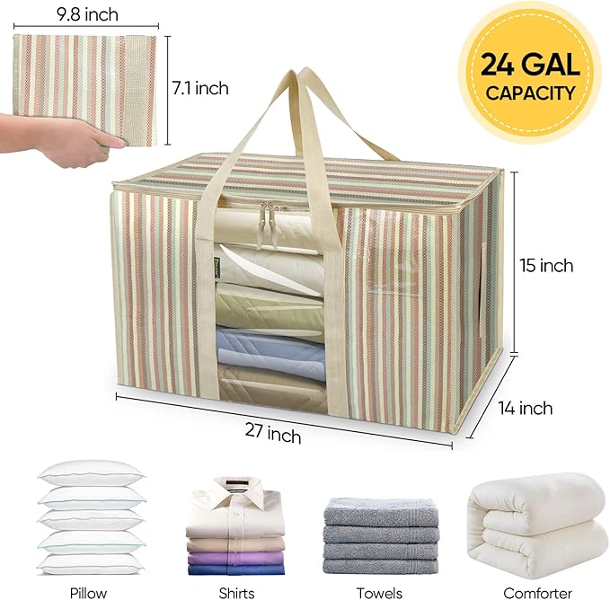 BALEINE 8-Pack Oversized Moving Bags with Reinforced Handles, Heavy-Duty Storage Tote Moving Supplies for Packaging, Camping (Color Stripe, 8-Pack)