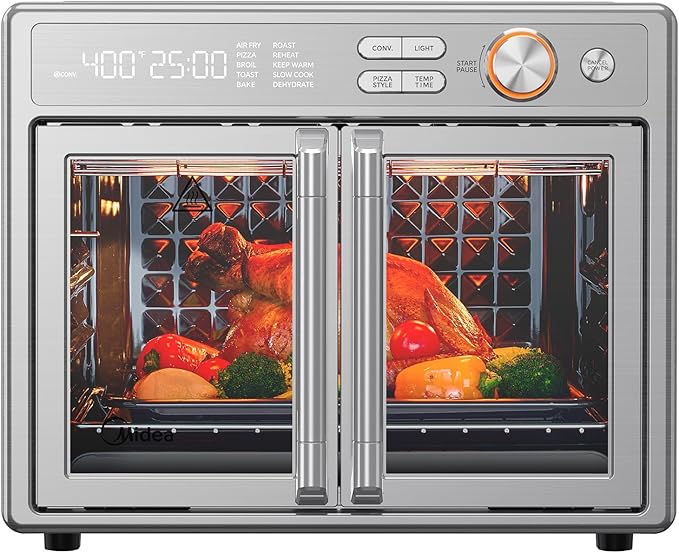 Midea Flexify Pro 10+4 Toaster Oven Air Fryer Combo, Graphene Juicy-Lock Cooking, French Door Countertop Oven, 450°F Flash Air Fry, 26.4 QT Stainless Steel