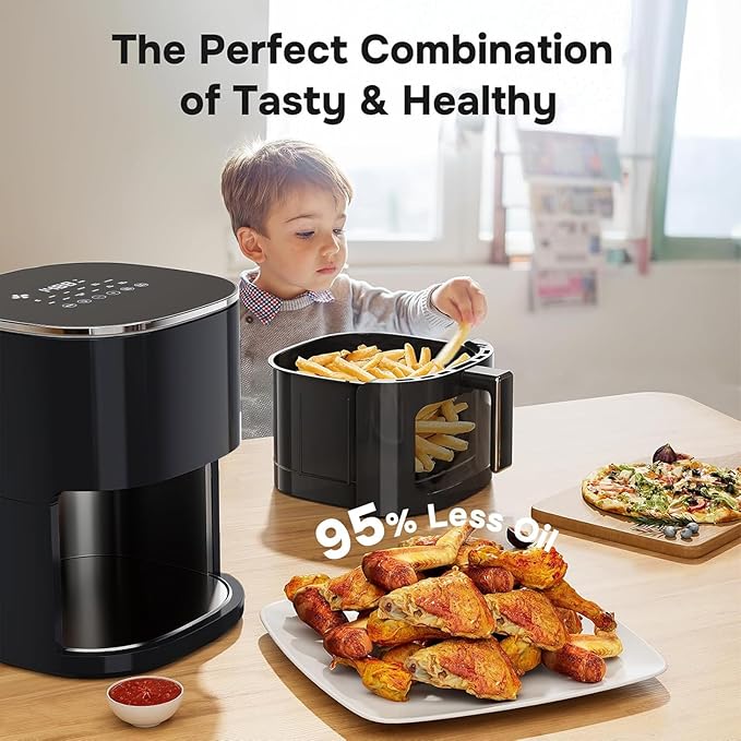 Simple Deluxe 12-in-1 Air Fryer 6.34 Qt, Digital Preset Airfryer with Visible Window, Nonstick and Dishwasher-Safe Basket, Air Fry, Roast, Bake, Dehydrate, Fries, 1700W, Black