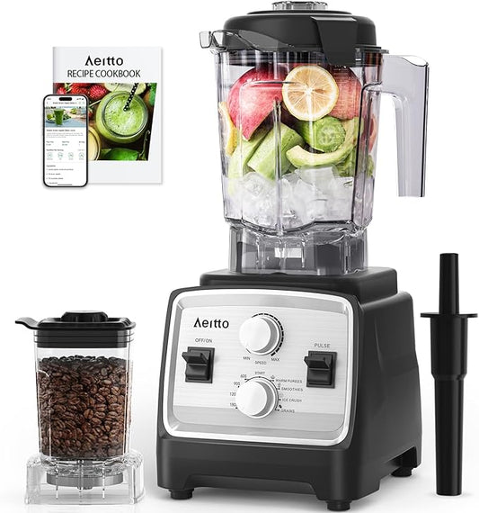 Aeitto Blenders for Kitchen with 1800W Motor, 68Oz. Large Capacity, 2-in-1 Blender & Grinder Combo, BPA-Free Countertop Professional Blender for Smoothies, Ice Crush, Frozen Drinks, Silver