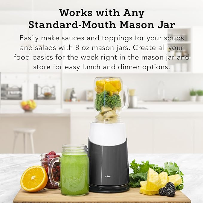 Tribest PB-430GY-A Personal Blender II, Mason Jar Ready Personal Blender with Mason Jar Mug, Gray
