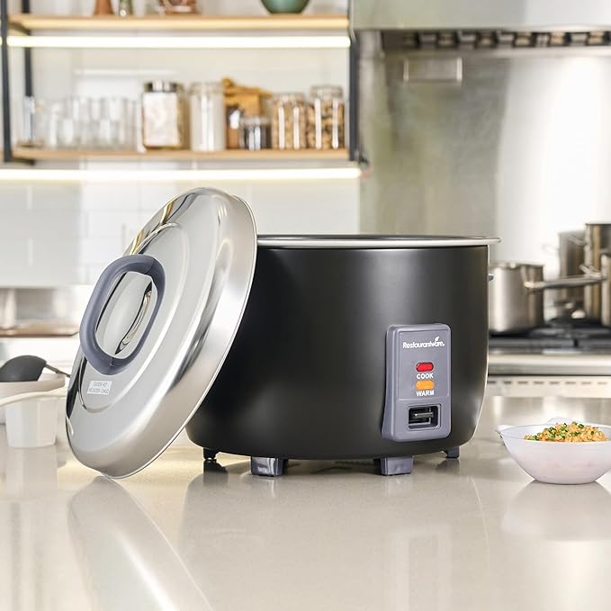 Restaurantware Commercial Rice Cooker 60 Cup Heavy-Duty Steel Industrial Rice Warmer With Nonstick Interior Black Ideal For Catering And Buffet Use