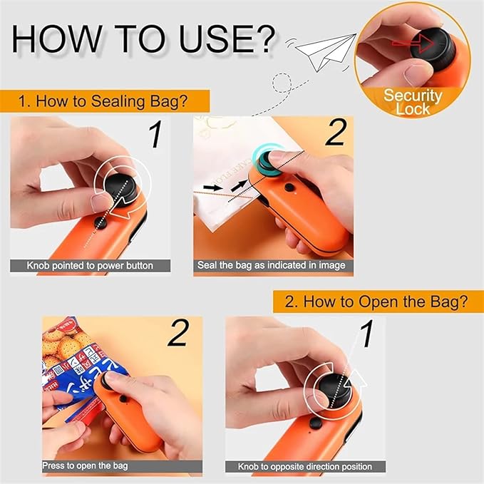 Mini Seale Portable 2-In-1 USB Rechargeable Mini Plastic Bag Heat Sealer In Black And White(2 Pack White)