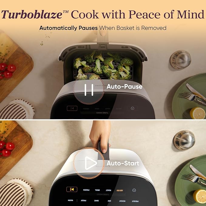 Cosori 9-in-1 TurboBlaze Air Fryer 6 Qt, Smart Control, 90°–450°F, Shake Reminders, Precise Heating for Even Results, Air Fry, Roast, Bake, Broil, Dry, Frozen, Proof, Reheat, Keep Warm, 120V, Cream