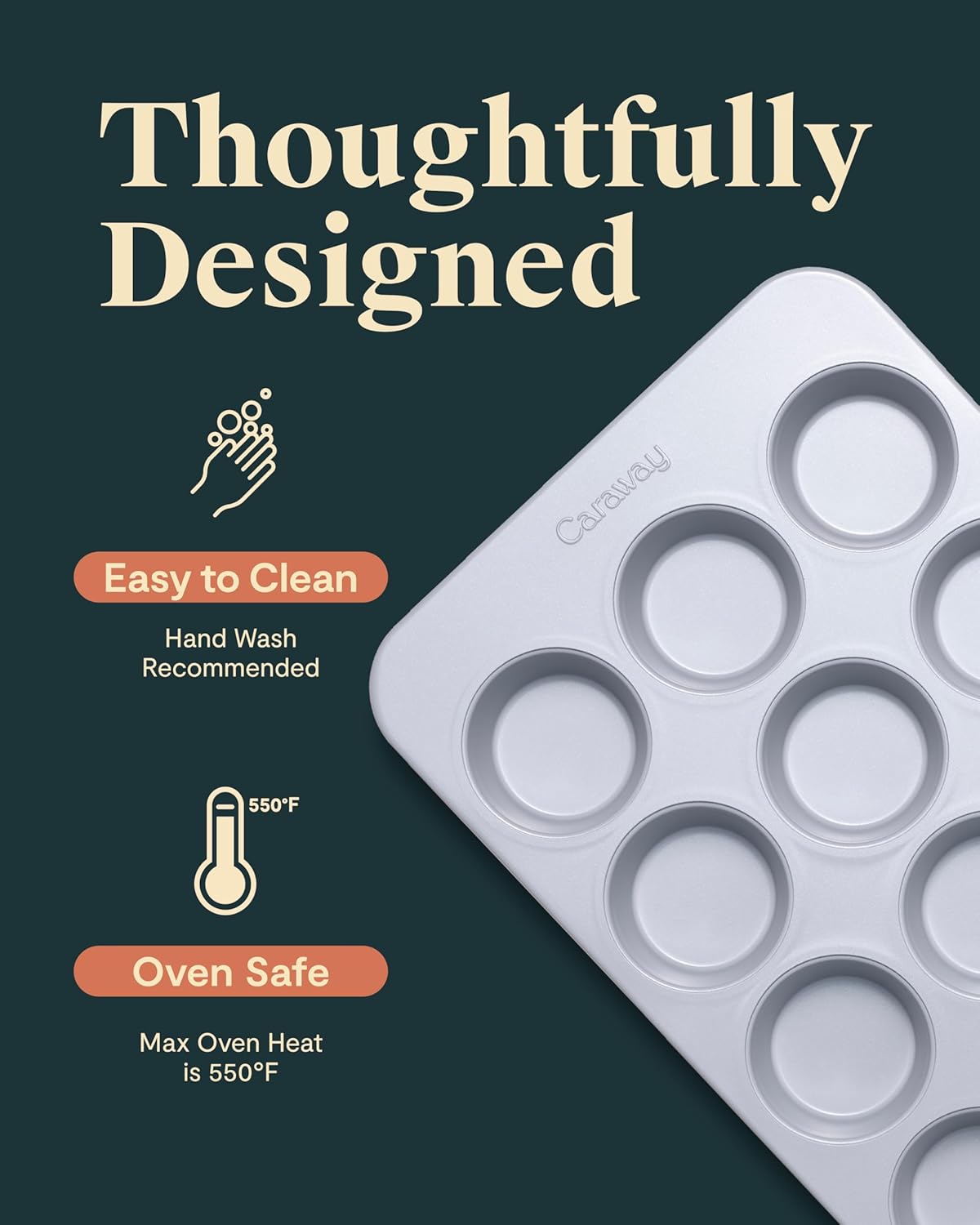 Caraway Non-Stick Ceramic 12-Cup Muffin Pan Duo - Naturally Slick Ceramic Coating - Non-Toxic, PTFE & PFOA Free - Perfect for Cupcakes, Muffins, and More - Sage