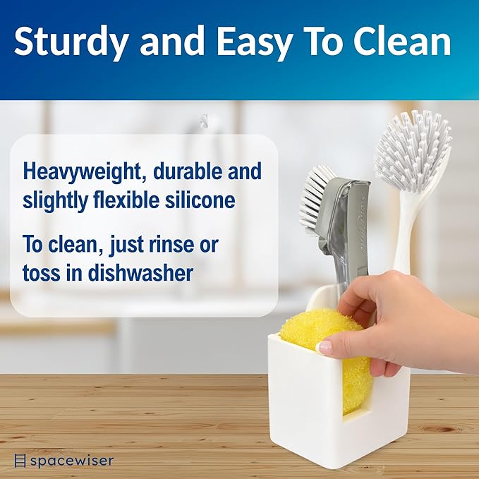 Spacewiser TidyNook Silicone Sink Caddy - Sponge Holder for Kitchen Sink, Dish Brush Holder, Fits Scrub Daddy Sponges, Scrub Mommy, and all Dish Sponges, Compact Kitchen Sinks Organizer Caddy, No Rust