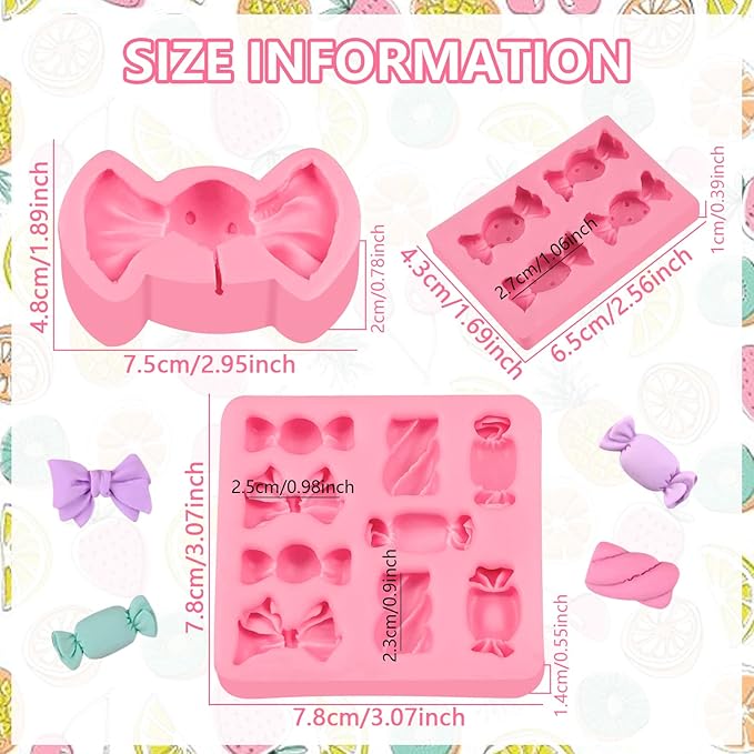 Candy Lollipop Molds 3Pcs, Candy Shape Cake Decorating Silicone Molds for DIY Chocolate Mousse Cookie Butter Gum Cupcake Topper Flower Paste Epoxy Clay Plaster Candle Soap