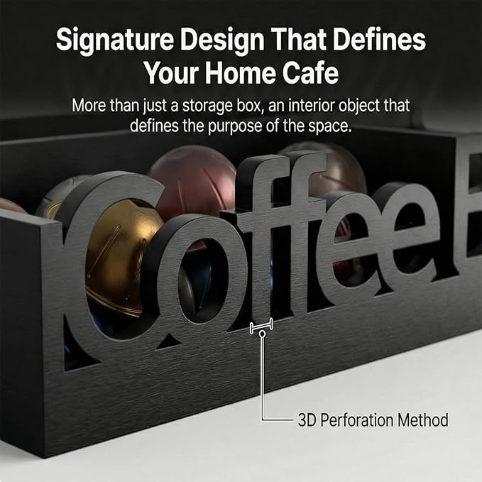 Coffee Bar Organizer for Countertop – Wooden Coffee Caddy with Compartments for Pods, Sugar Packets, and Accessories – Coffee Condiment Station Storage for Home and Office (Black)