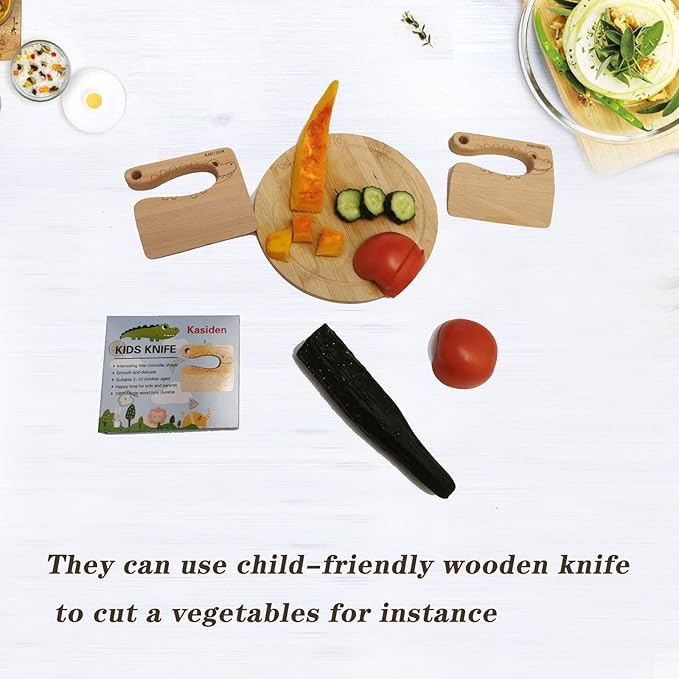 Wooden Kids Knife for Cooking,Kid Safe Knives,Kitchen Toy,Chopper,Vegetable and Fruit Cutter (For 2-8 Years Old)