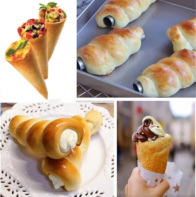 Joyeee 10 Pack Cream Horn Molds - Small & Large, 5 Inch & 3.4 Inch Cream Horn Cones for Breakfast, Tea & Parties