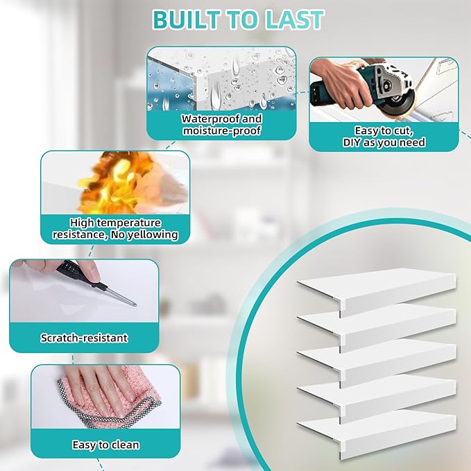 5 Pcs Wire Shelf Cover, 24X12X3 Inch Carbon Fiber Material Shelf Covers for Pantry Shelves(Not Wood), Waterproof Removable Closet Shelving Liner for Home Kitchen,Office Organization - White