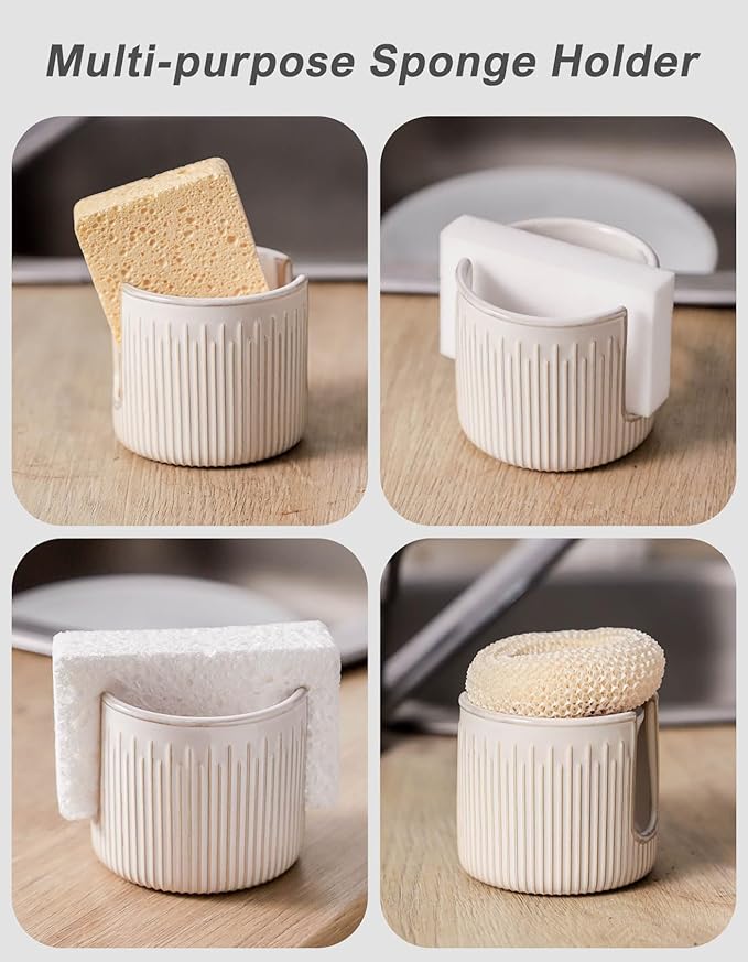 Ceramic Sponge Holder for Kitchen Sink, Scrub Sponge Dish Rack, Farmhouse Compact Sink Caddy Organizer, Glazed White