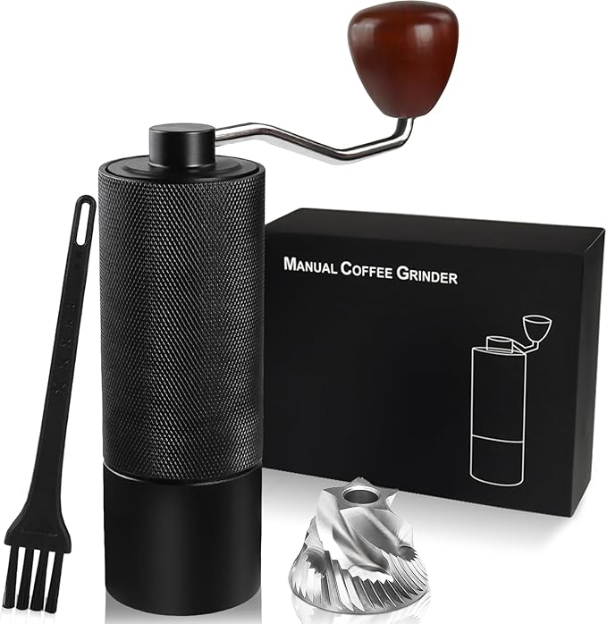 Non-Detachable Manual Coffee Grinder with 25 Level Stainless Steel Conical Burr Portable Aluminum Coffee Bean Grinder Gift Set Suitable for Moka Pot Espresso Pour Over Easy Cleaning with Brush