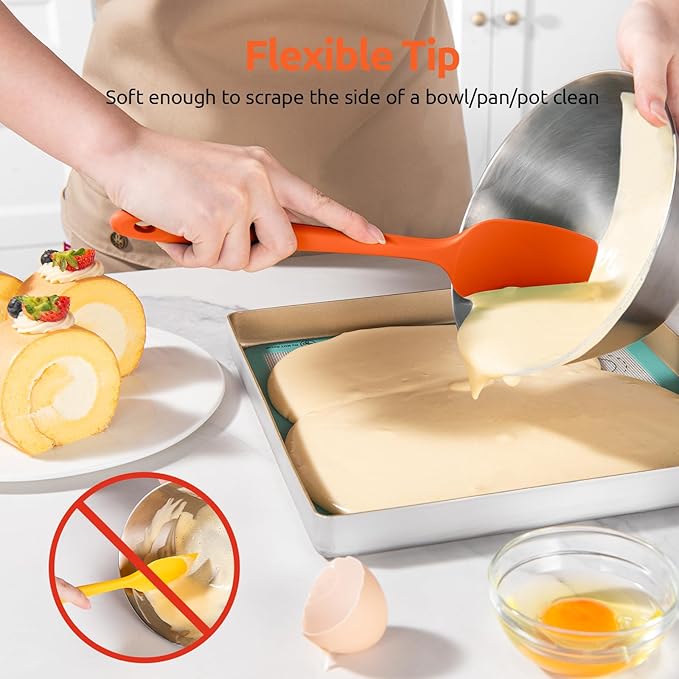U-Taste Silicone Baking Spatula Set: 480ºF High Heat Resistant, Food Grade Flexible Rubber Kitchen Cooking Mixing Scraper, Food Grade Seamless Utensil for Nonstick Cookware Set of 3 (Orange)