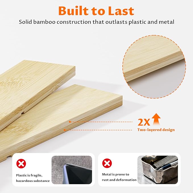 Bamboo Drawer Organizer with 9 Adjustable Compartments, Office Desk Organization Tray for Office Utensils, Supplies, Makeup, Jewelry, and More – Ideal for Desk or Drawer Storage