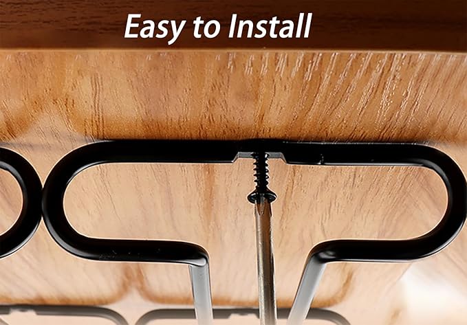 GeLive 7 Inch Wine Glass Rack Under Cabinet Stemware Holder Little Glass Hanger Storage Organizer for Short Space Kitchen and Bar Set of 2 (Black)