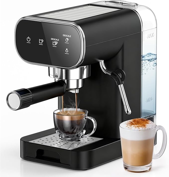 Horavie Espresso Machine 20 Bar, Home Espresso Maker with Touchscreen & Steam Milk Frother, Fast Heat-Up Coffee Machine with 48oz Removable Tank for Cappuccino, Latte, Americano, Black
