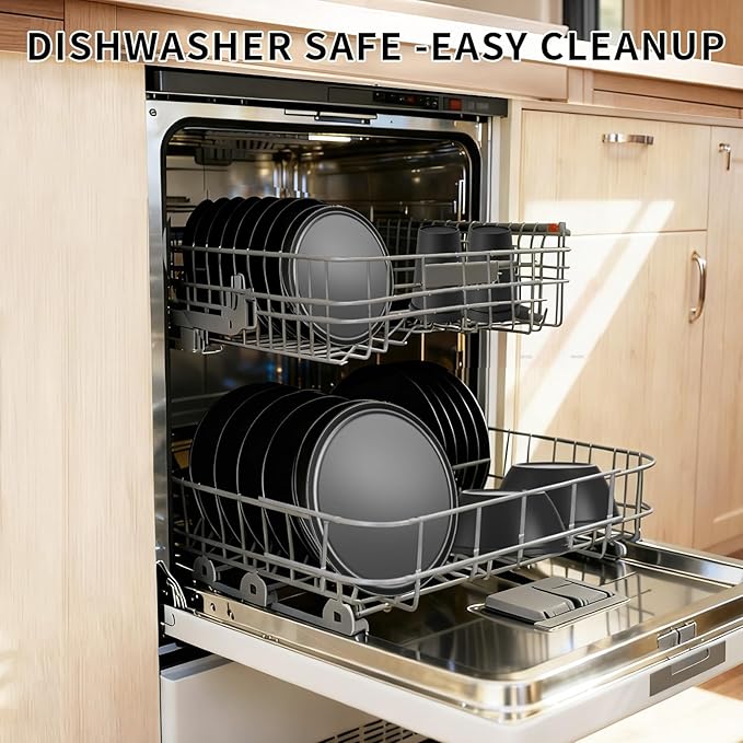 40 Piece Plastic Dinnerware Set for 8 with Cutlery, Unbreakable Plates and Bowls Set, Dishwasher & Microwave Safe Reusable Dish Set for Camping, RV, Outdoor Kitchen, Apartment Dining,Rainbow Multicol
