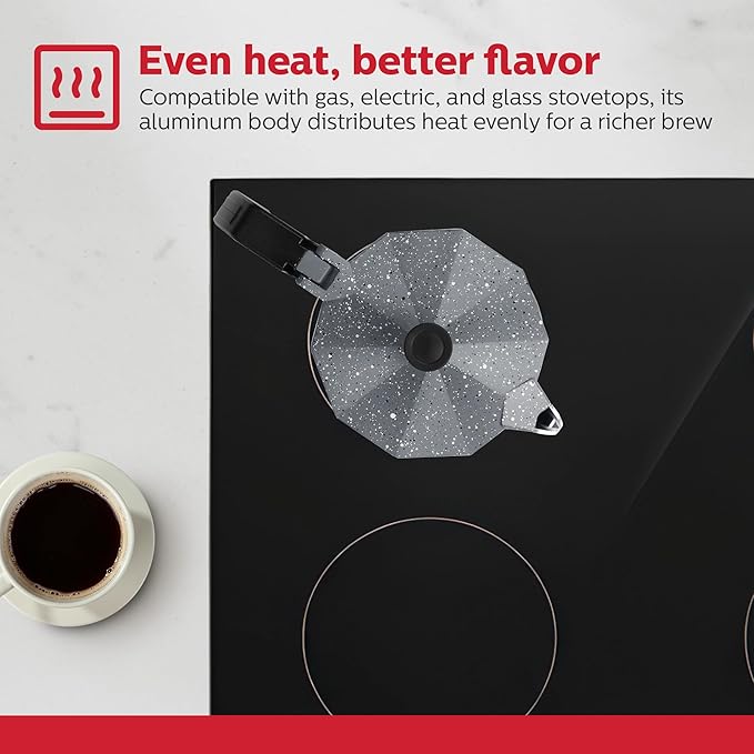 Holstein Housewares - 6 Cup Aluminum Stovetop Espresso Maker and Moka Pot - Great Tasting Traditional Espresso Coffee, Italian and Cuban Café Brewing in Minutes, Silver
