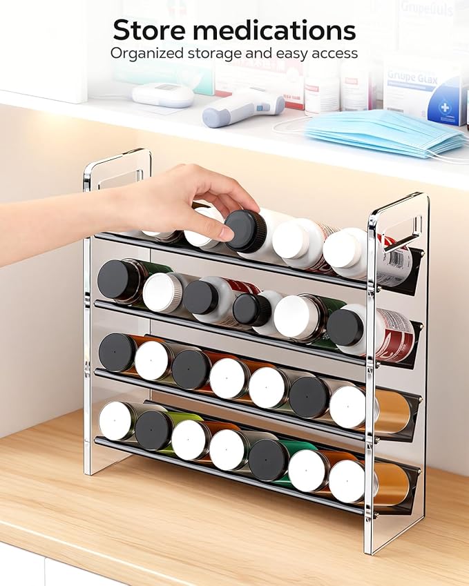 Nieifi Transparent & Black Spice Rack Rustproof, without Seasoning Jars,4-Tier Transparent ABS Plastic Spice Rack Organizer for Cabinet and Countertop,Thickened Corrosion-Resistant-Tiered Kitchen