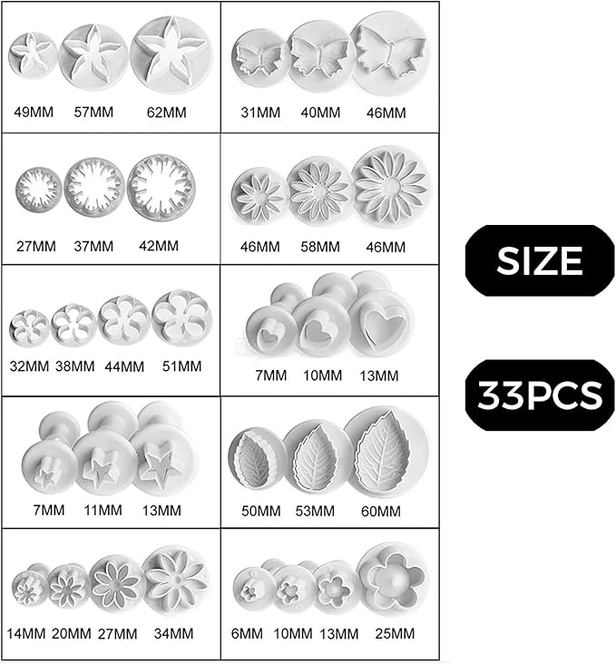 33Pcs White Flower Plunger Cookie Cutter DIY Blossom Flower Cake Fondant Mold Plastic Cake Decorating Tools Baking Accessories Cookie Cutters For Baking Plastic(10styles)